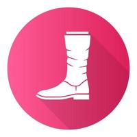 Women calf boots pink flat design long shadow glyph icon. Leather shoes side view. Female flat heel footwear design for fall, spring and winter season. Vector silhouette illustration