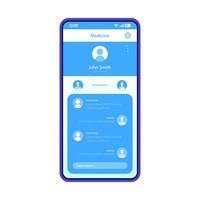 Online medical consultation smartphone app interface vector template. Mobile medicine and healthcare application. Page blue design layout. Internet doctor chat screen. Flat UI. Phone display