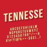 Letras vectoriales antiguas de Tennessee. fuente en negrita retro, tipo de letra. texto estilizado de arte pop. números de letras de estilo de la vieja escuela, símbolos, paquete de elementos. Diseño tipográfico de afiches de los 90. fondo de color rojo vector