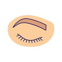 Closed woman eye color icon. Before eyelash extension. Soft angled eyebrows. Brows shaping. Microblading, tattooing. Isolated vector illustration