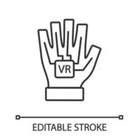 icono lineal de guante vr. ilustración de línea delgada. Guante háptico con alambre. guante de datos, guante cibernético. símbolo de contorno dibujo de contorno aislado vectorial. trazo editable vector