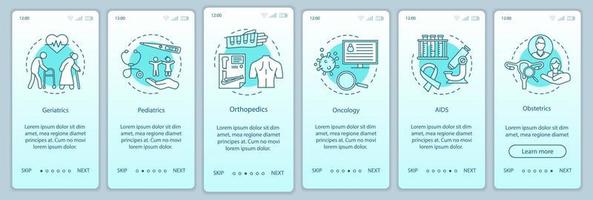 Nursing care onboarding mobile app page screen vector template. Medicine, healthcare walkthrough website steps. Rehabilitation. Geriatrics, oncology, aids assistance. UX, UI, GUI smartphone interface