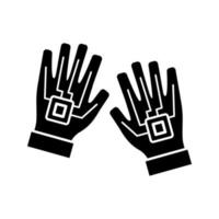 VR gloves glyph icon. Silhouette symbol. Haptic, wired gloves. Datagloves, cybergloves. Negative space. Vector isolated illustration