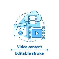 Video content concept icon. Multimedia idea thin line illustration. Video sharing, hosting, streaming. Vlogging. Vector isolated outline drawing. Editable stroke
