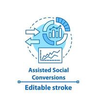 Assisted social conversions concept icon. Website traffic idea thin line illustration. SMM metrics. Audience growth rate. Web analytics. Vector isolated outline drawing. Editable stroke