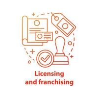 Licensing and franchising concept icon. Verification. Approve idea thin line illustration. Confirmation. Quality assurance. Vector isolated outline drawing
