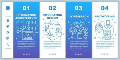 Information architecture onboarding mobile web pages vector template. Responsive smartphone website interface idea with linear illustrations. Webpage walkthrough step screens. Color concept