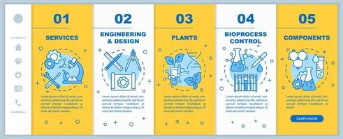 plantilla de vector de páginas web móviles de incorporación de bioingeniería. servicios y plantas. idea de interfaz de sitio web de teléfono inteligente sensible con ilustraciones lineales. pantallas de pasos del tutorial de la página web. concepto de color