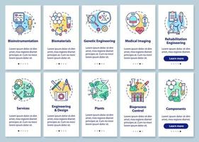 pantalla de la página de la aplicación móvil de incorporación de bioingeniería con conceptos lineales. imágenes médicas, servicios. biomateriales tutorial paso a paso instrucciones gráficas. ux, ui, plantilla vectorial gui, ilustraciones vector