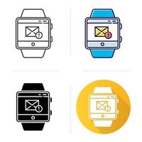 Messaging smartwatch function icon. Sending and receiving mail. New message notification. Communication and connection. Flat design, linear and color styles. Isolated vector illustrations