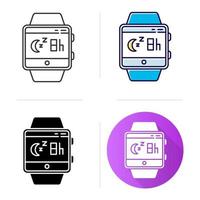 Sleep monitoring smartwatch function icon. Movement during sleep tracking, analyzing slumber habits. Flat design, linear and color styles. Fitness wristband capability. Isolated vector illustrations