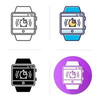 icono de función de rastreador de fitness de cronómetro. Capacidad de pulsera de reloj inteligente. Temporizador, cuenta regresiva. medición de milisegundos. Diseño plano, estilos lineales y de color. ilustraciones de vectores aislados