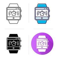 Alarm clock smartwatch function icon. Awaken from night sleep and short naps with sound and vibration. Fitness wristband capability. Flat design, linear and color styles. Isolated vector illustrations