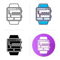 Steps tracking smartwatch function icon. Fitness wristband capability. Sport training, walking distance, leg based cardio exercise.Flat design, linear and color styles. Isolated vector illustrations