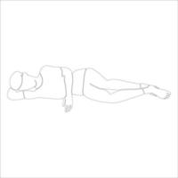 man sleeping on the floor character outline illustration on white background. vector