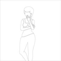 Silence pose character outline illustration on white background. vector