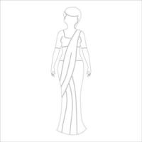 Woman in saree Character outline illustration on white background. vector