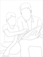 ilustración de contorno de carácter de padre e hijo sobre fondo blanco. vector