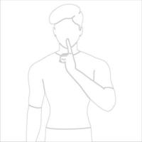 Silence pose character outline illustration on white background. vector