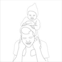 Father and son Character outline illustration on white background. vector