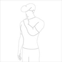 Silence pose character outline illustration on white background. vector