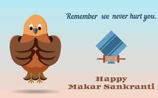 Happy Makar Sankranti, Enjoy the festival without hurting these little friends, if you find any injured then contact your nearest support. vector