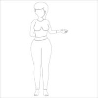 Presenting something, character outline illustration on white background. vector