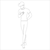 servant pose character outline illustration on white background. vector