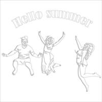 Hello Summer character outline illustration on white background. vector