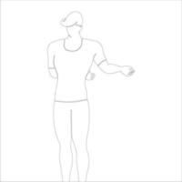 Presenting something, character outline illustration on white background. vector