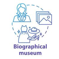 Biographical museum concept icon. Cultural materials exposition. Clothes and belongings display. Famous person history exhibition idea thin line illustration. Vector isolated outline drawing