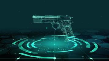 hud a pistola militar futurista de ficção científica 3d video
