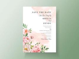 Wedding invitation card template with elegant flowers and leaves watercolor vector