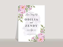 Wedding invitation card template with elegant flowers and leaves watercolor vector