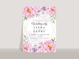Wedding invitation card template with elegant flowers and leaves watercolor vector