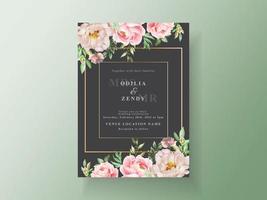 plantilla de tarjeta de invitación de boda con elegantes flores y hojas de acuarela vector