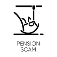 icono de glifo de estafa de pensiones. robo de ahorros para el retiro. oferta de inversión de anualidad falsa. delito contra los ancianos. suplantación de identidad. fraude financiero. símbolo de la silueta. espacio negativo. ilustración vectorial aislada vector