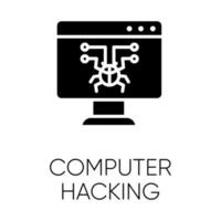 Computer hacking glyph icon. Illegal access gain. Security breach. Malware, ransomware. Phishing, cybercrime. Fraudulent scheme. Silhouette symbol. Negative space. Vector isolated illustration