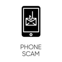 Phone scam glyph icon. Communications fraud. One-ring trick. Smishing, SMS phishing. Telephone scamming. Illegal money gain. Silhouette symbol. Negative space. Vector isolated illustration