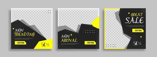 Set of Editable minimal square banner template. Blue yellow white background color with geometric shapes for social media post and web internet ads. Vector illustration