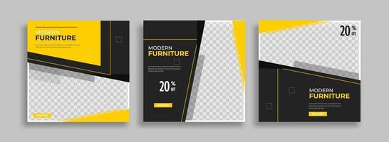 Set of Editable minimal square banner template. Blue yellow white background color with geometric shapes for social media post and web internet ads. Vector illustration