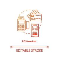 POS terminal red gradient concept icon. Terminal idea thin line illustration. Electronic device. Financial transaction. Payment machine. Point of sale, purchase. Vector isolated outline drawing