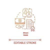 Direct debit red gradient concept icon. Financial withdrawal idea thin line illustration. Bank transaction. Online banking operation. Payment method. Vector isolated outline drawing