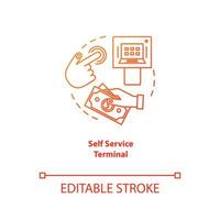 Self Service Terminal red gradient concept icon. Customer-operated checkout idea thin line illustration. Payment system. Shopping checkout. Electronic transaction. Vector isolated outline drawing