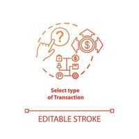 Select type of transaction red gradient concept icon. ATM operation idea thin line illustration. Money withdrawal procedure. Cashpoint, cashline. Banking. Vector isolated outline drawing