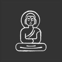 Buddha statue chalk icon. Sitting meditation in lotus pose. Symbol of peace and harmony. Discovering Indonesian islands culture. Oriental religious sculpture. Isolated vector chalkboard illustration