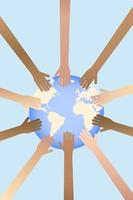 Hands around the globe  Earth day, People of the world concept. Vector illustration