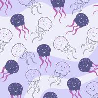 Pattern with cute jellyfish in cartoon style vector