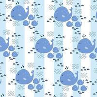 Pattern illustration vector cute blue whale in cartoon style