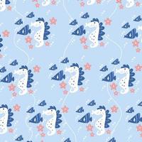 Pattern with Seahorse in cartoon style vector